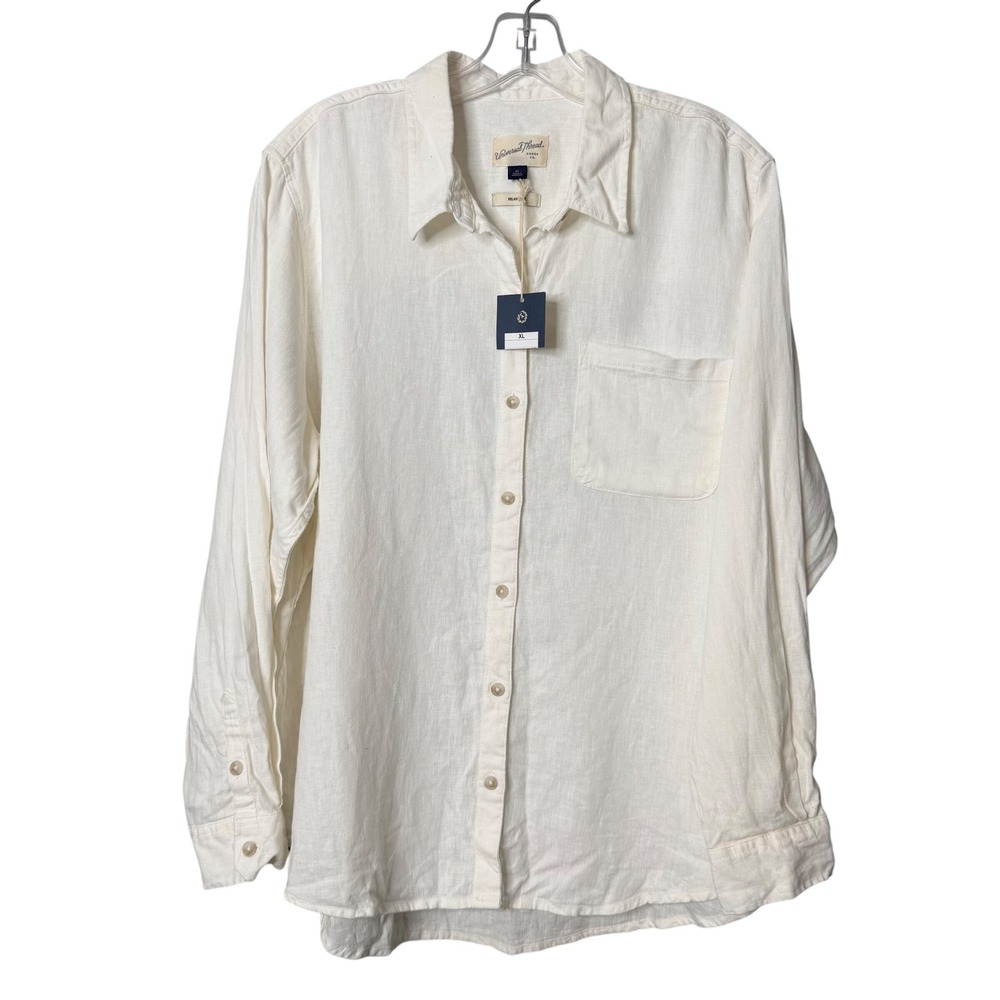 Universal Thread Button Down Shirt Womens XL White Linen Blend Relaxed Fit NEW